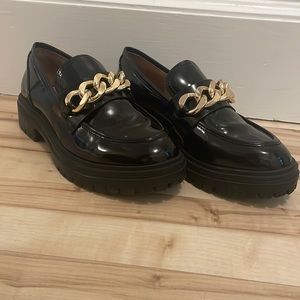 INC patent leather loafers size 6M with gold chain detail very good condition